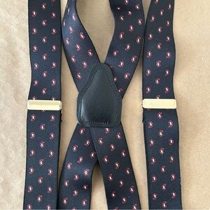 Vintage CAS Germany Suspenders Dark Navy Blue Burgundy Paisley Print Y Shape